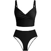 ZAFUL Two Piece Tankini Swimsuits for Women Cute Bathing Suit Twist Front Cropped Swim Tank Top with High Waisted Bottom