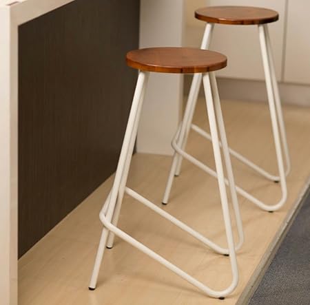 Rajtai Shree 2 ELM Metal Wooden Stool for Bar and Kitchen (White)