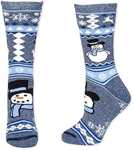 Snowman Classic Sweater Pattern Blue Cushioned Holiday Socks- Large