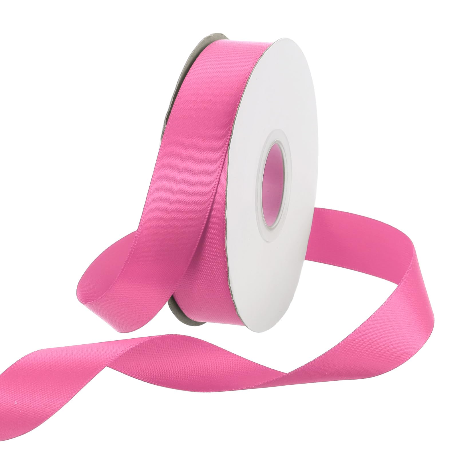 Rebower 25mm Satin Ribbon 23m Thick Double Face Grosgrain Silk Ribbon, [for Gift Wrapping, Hair Bows, Wedding, Cake, Flower] - 25 Yard/75ft/ Dark Pink