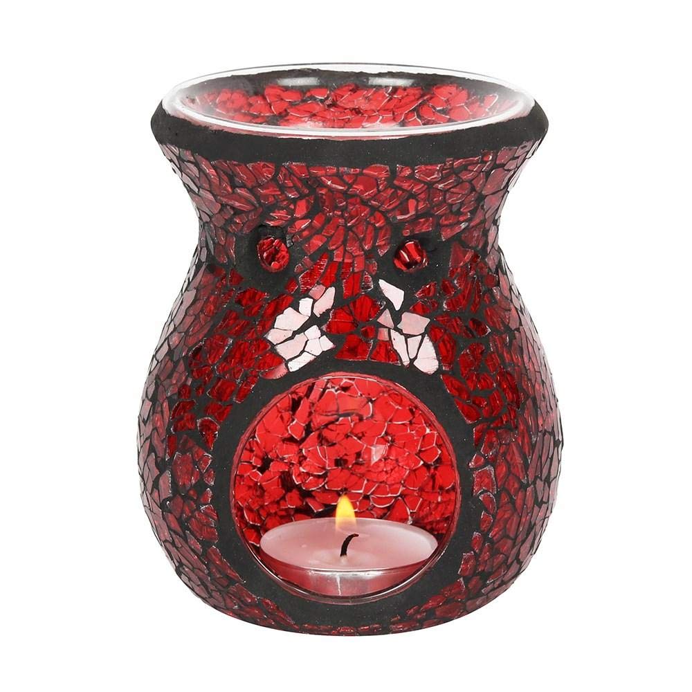 Elegant Red Glass Large Pillar Crackle Oil Burner - 14cm x 11cm (1 Pc.) - Luxurious Design, Premium Material, Aromatherapy Accessory - Ideal for Home & Office Decor