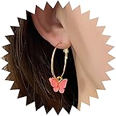 Andelaisi Boho Butterfly Hoop Earrings Acrylic Butterfly Huggie Hoop Earrings Big Hollow Circle Drop Earrings Vintage Butterfly Large Circle Earrings Jewelry for Women