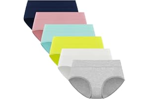 POPKOK Teen Girls Underwear Soft Cotton Mid Waist Brief Panties 6 Pack