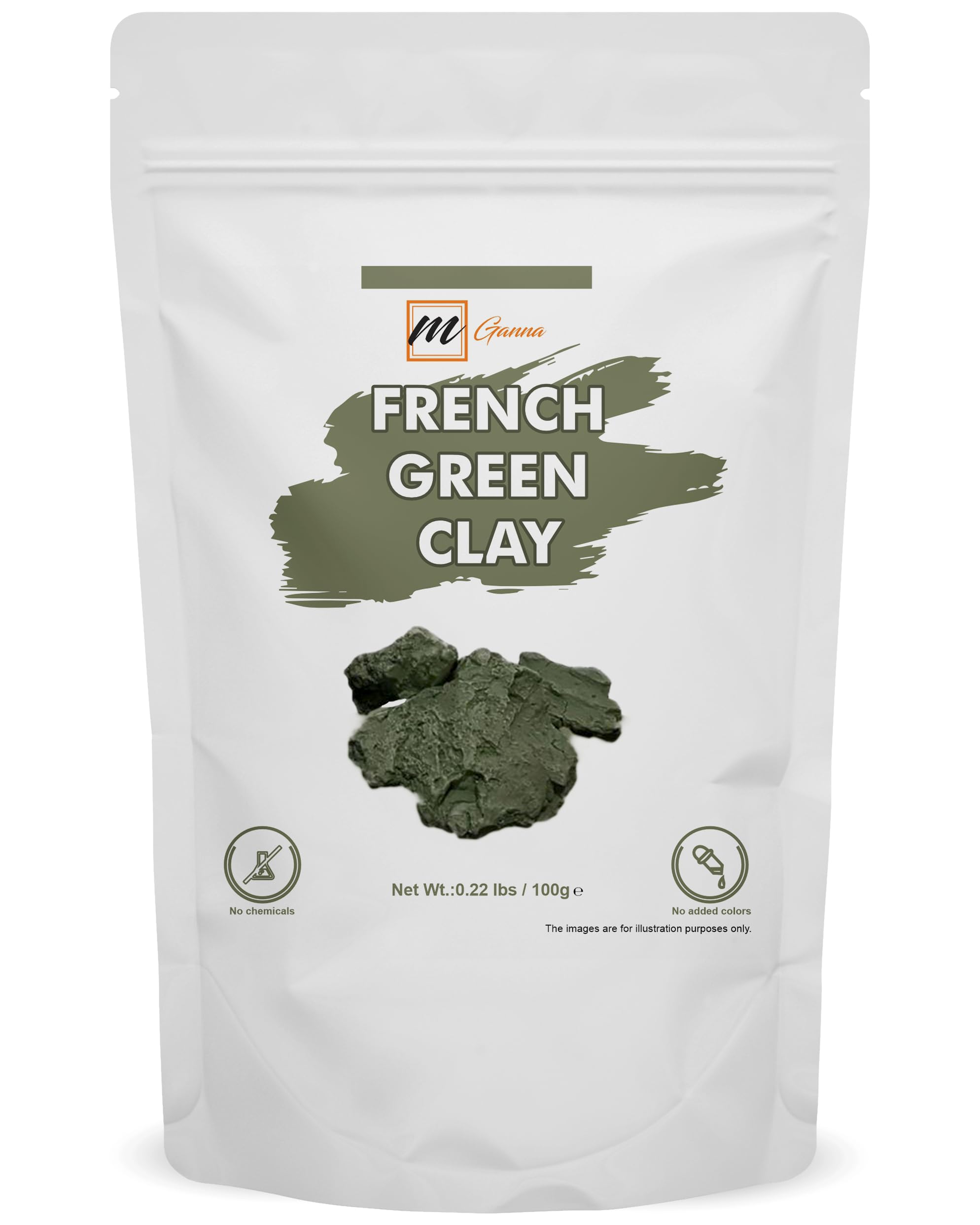 mGanna French Green Clay Powder 100 g / 0.22 lbs | Illite Montmorillonite Clay for Facial Masks, Creams, Soft Peels and Scrubs, and Soap Making