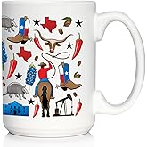 Bevvee Texas Pattern Coffee Mug - Texas Gifts and Souvenirs for Texans - Large White Ceramic 15oz Coffee Cup