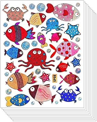 Amazon Com Glitter Cute Fish Octopus Crab Decorative Sticker
