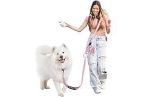 Heelay Hands Free Dog Leash, 8.2ft Multifunctional Crossbody Rope with Explosion-Proof Handle and Adjustable Training Hands Free Leash for Medium/Large Dogs Walking,Light Pink