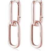 Reffeer 925 Sterling Silver Link Chain Earrings Hoop for Women Teens U Hoop Earrings Minimalist Huggie Drop Earrings