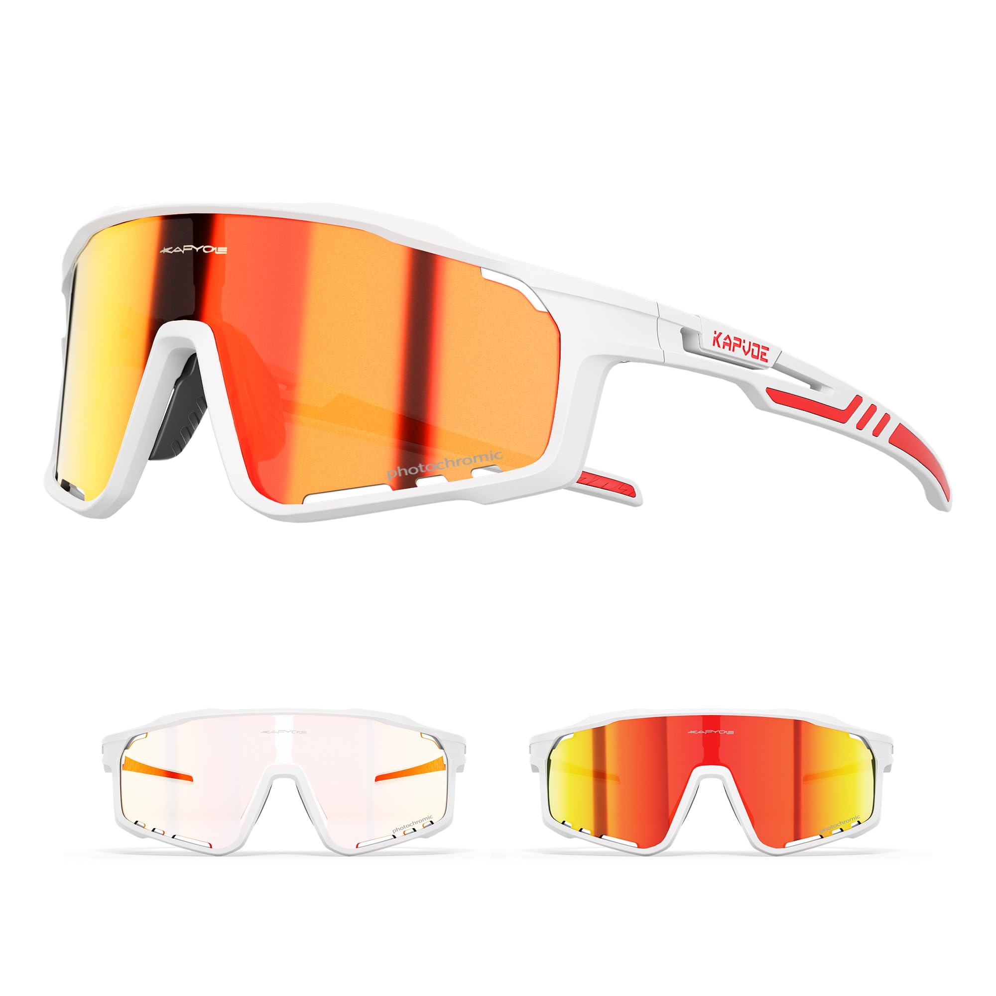 KAPVOE Photochromic Sunglasses Cycling Glasses Men Women Mountain Bike MTB Bicycle Red White 05