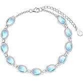 OUTANG Moonstone Bracelet for Women 925 Sterling Silver 5X7mm Oval Shaped Moonstone Link Bracelet Ladies Jewelry Gifts 7 Inch with 2 Inch