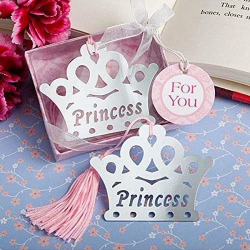Yuokwer 12pcs Girl Baby Shower Favors for Guest Crown Prince Metal Bookmarks Kids Birthday Party Favor Gift Party Supplies,Gift Boxed Book Lovers Collection (12, Pink Princess)