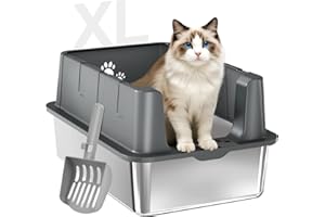 Sousia Stainless Steel Cat Litter Box with Lid Litter Pan Enclosure, Extra Large Litter Box for Large Cats and Multiple Cats, Stainless Steel, Strong Sealing Interface, Anti Side Leakage