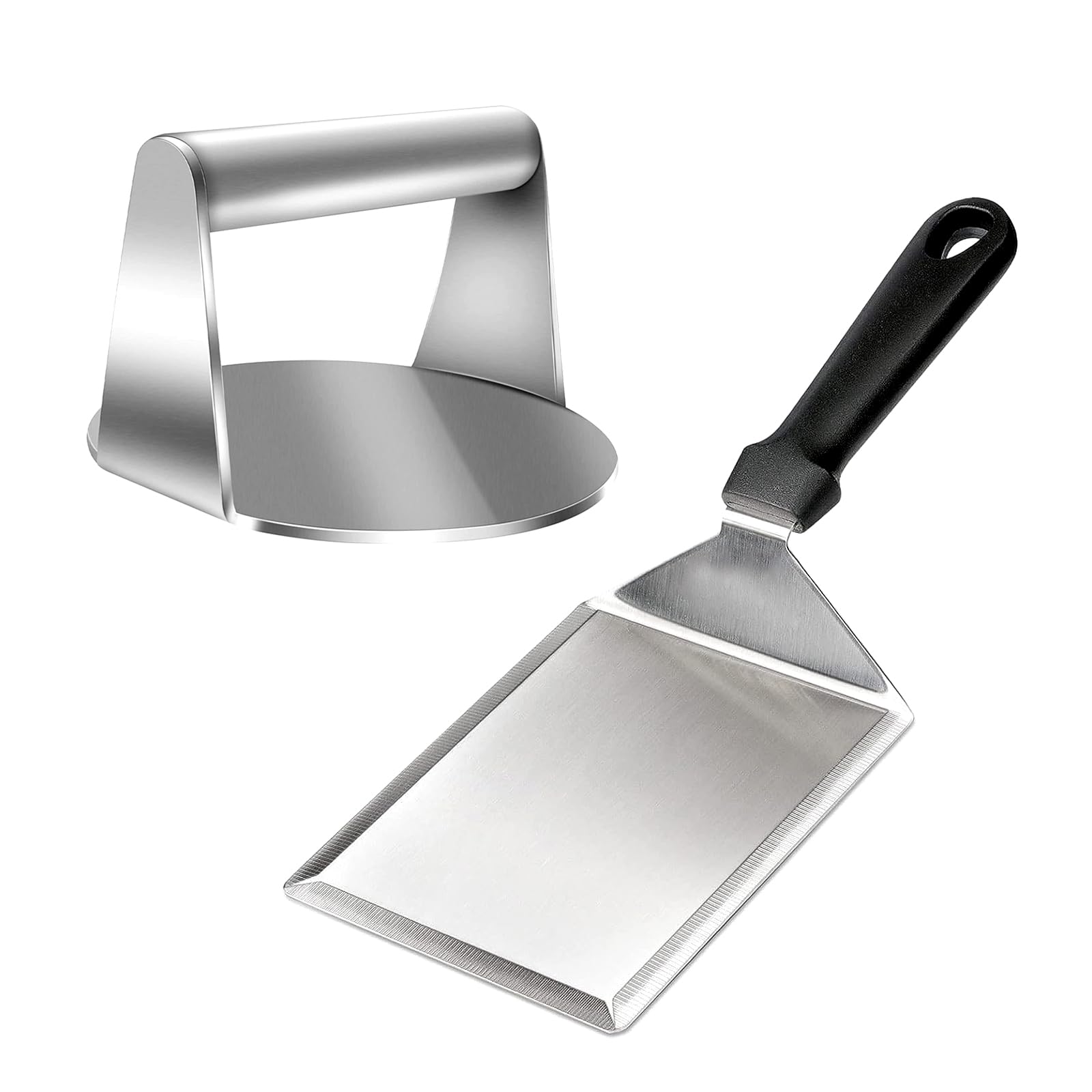 YIWONFU Smash Burger Press and Spatula, 2pcs Stainless Steel Smash Burger Kit, Heavy Duty Non-Stick Burger Smasher and Spatula Grill Turners Set for BBQ Cooking and Flat Top Griddle