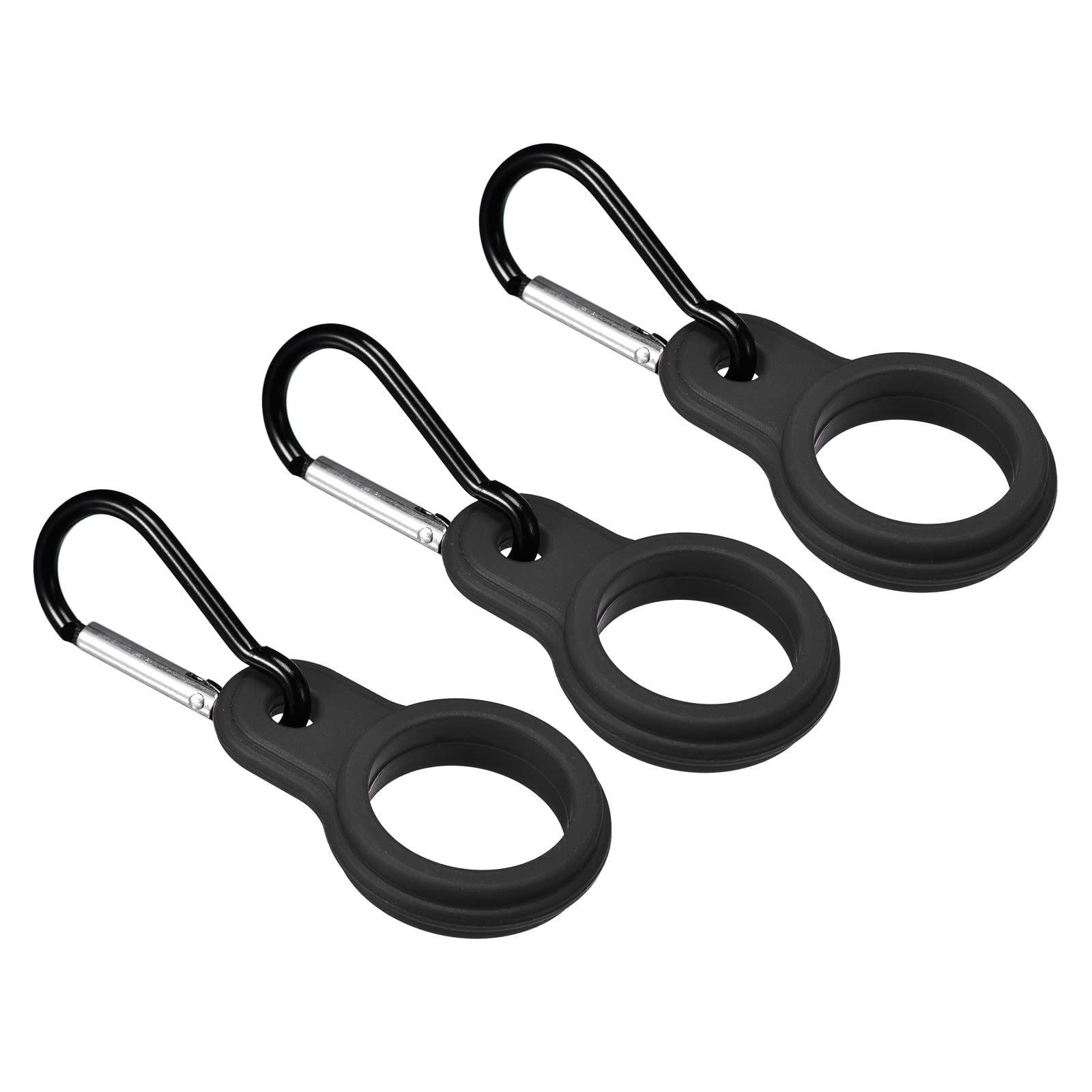 PATIKIL Silicone Water Bottle Clip with Buckle, 3 Pack Drink Holder Hook Keychain Clip Ring for Outdoor Activities Daily Use, Black