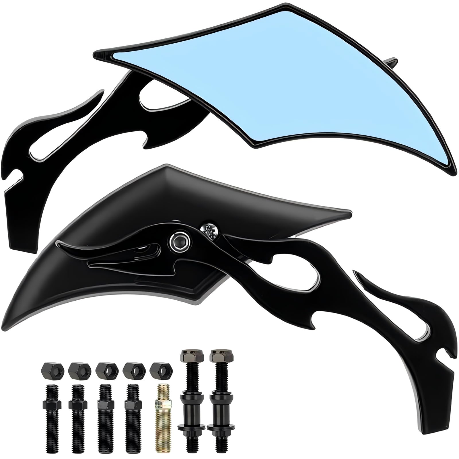 Photo 1 of DgNeLai Motorcycle Mirrors Black Diamond Rearview Side Mirror Blue Lens 8MM 10MM 360 Degree Universal Replacement for Harley Softail Dyna Sportster Street Bike Scooter Chopper Cruiser