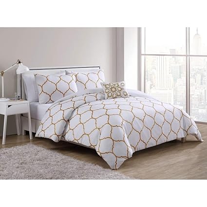 Amazon Com D A 3 Piece White Gold Moroccan Themed Comforter Twin