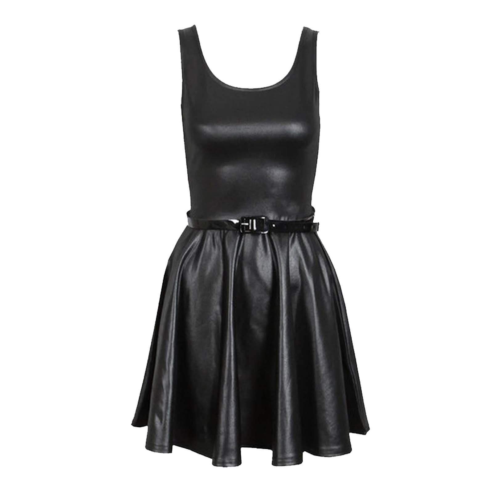Womens Wetlook Sleeve Less Pvc Leather Dress Ladies Bodycon Tunic |  Desertcart Gambia