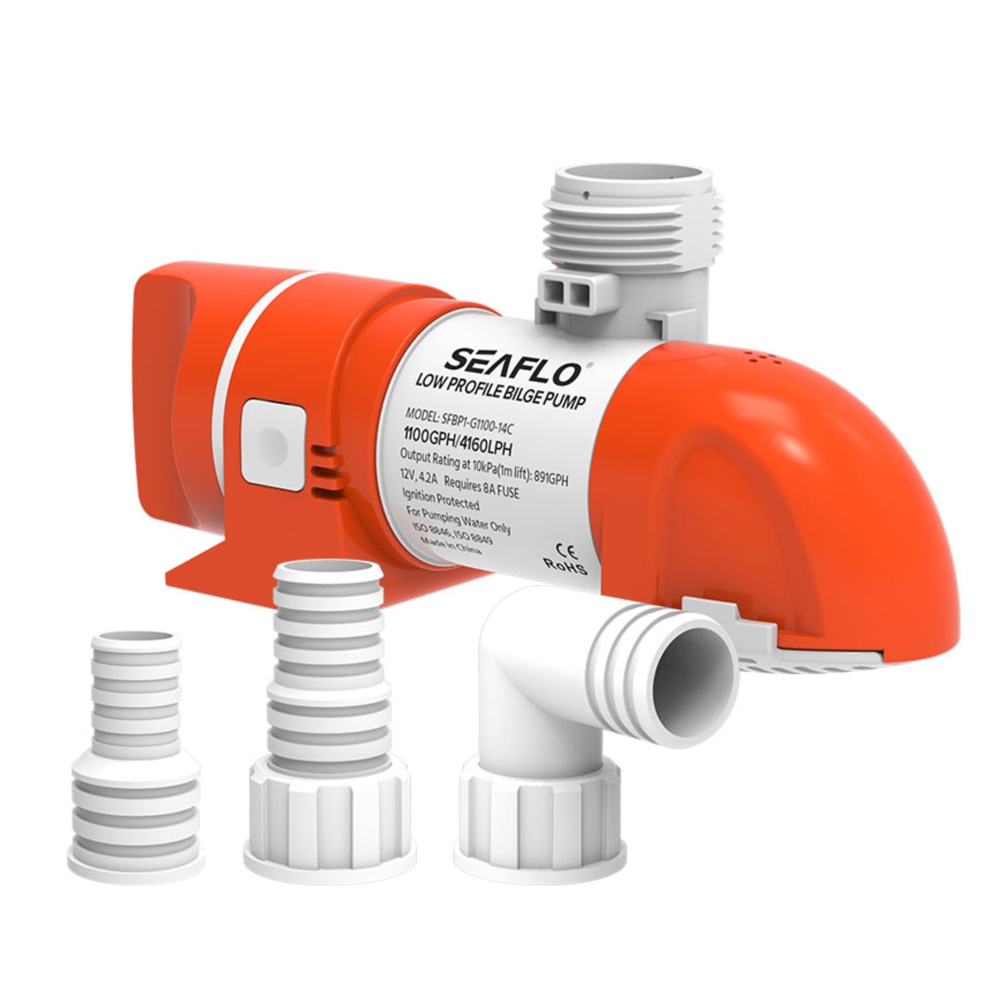 SEAFLO 14C Series 12V 1100 GPH Non-Automatic Low Profile Bilge Pump | Check Valve, Snap-Fit Design, 360° Installation, and 4-Year Warranty for Marine, Boat, Yacht