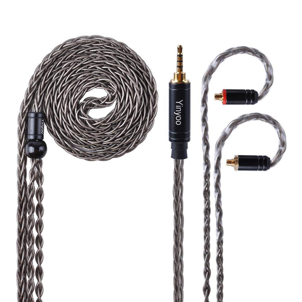 Yinyoo MMCX Replacement Cable 8Core Replacement Headphone Detachable Cord Upgraded Silver Plated Copper MMCX Cable 2.5mm Plug for Shure 846 535 215 315 425 MAGAOSI K5 LZA4 A5 earphone(MMCX 2.5)