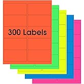 MaxGear 8-1/2" x 11" Neon Labels 5 Colors - Fluorescent Labels, for Inkjet or Laser Printer, for Efficient Sorting and Organization, Strong Adhesive, 2" x 4", 30 Sheets, 300 Pcs
