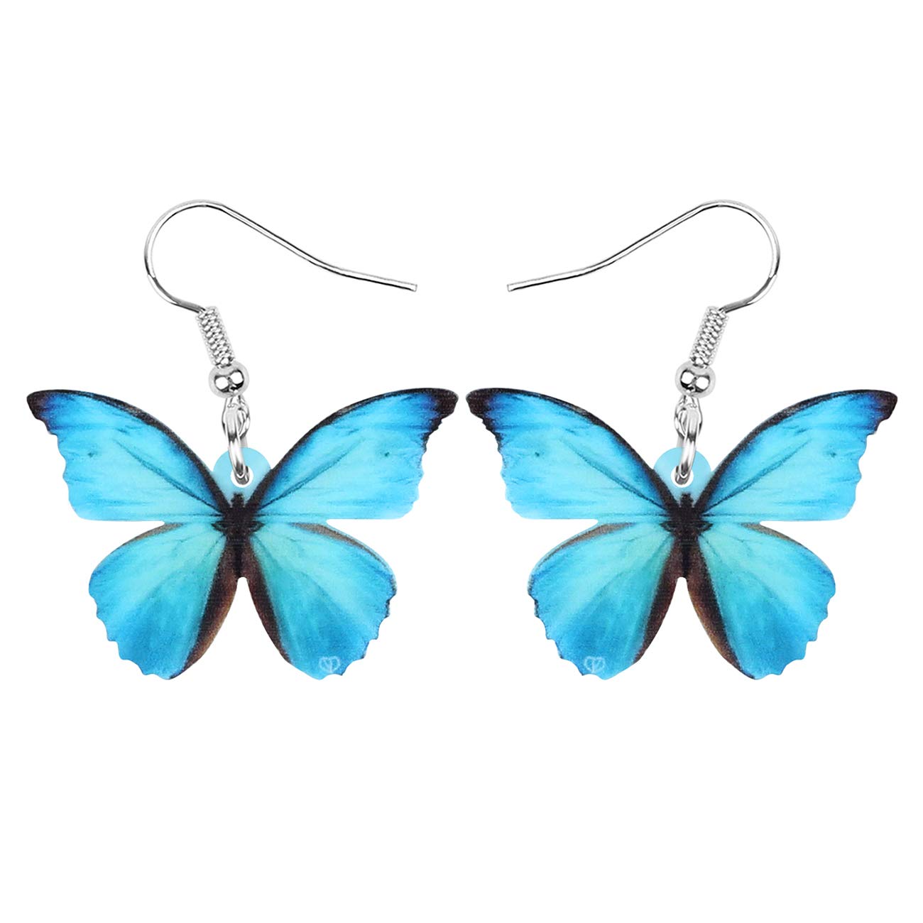 Bonsny Drop Dangle Big Morpho Menelaus Butterfly Earrings Insect Pattern Fashion Jewelry For Women Girls (Turquoise)