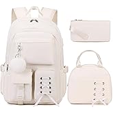 Scothen Backpacks for Girls, Girls Backpack with Lunch Box & Pencil Pouch for Teens Girl Kids Elementary Middle High School College Student Bookbag Daypack Laptop Travel Backpack for Women (Beige)