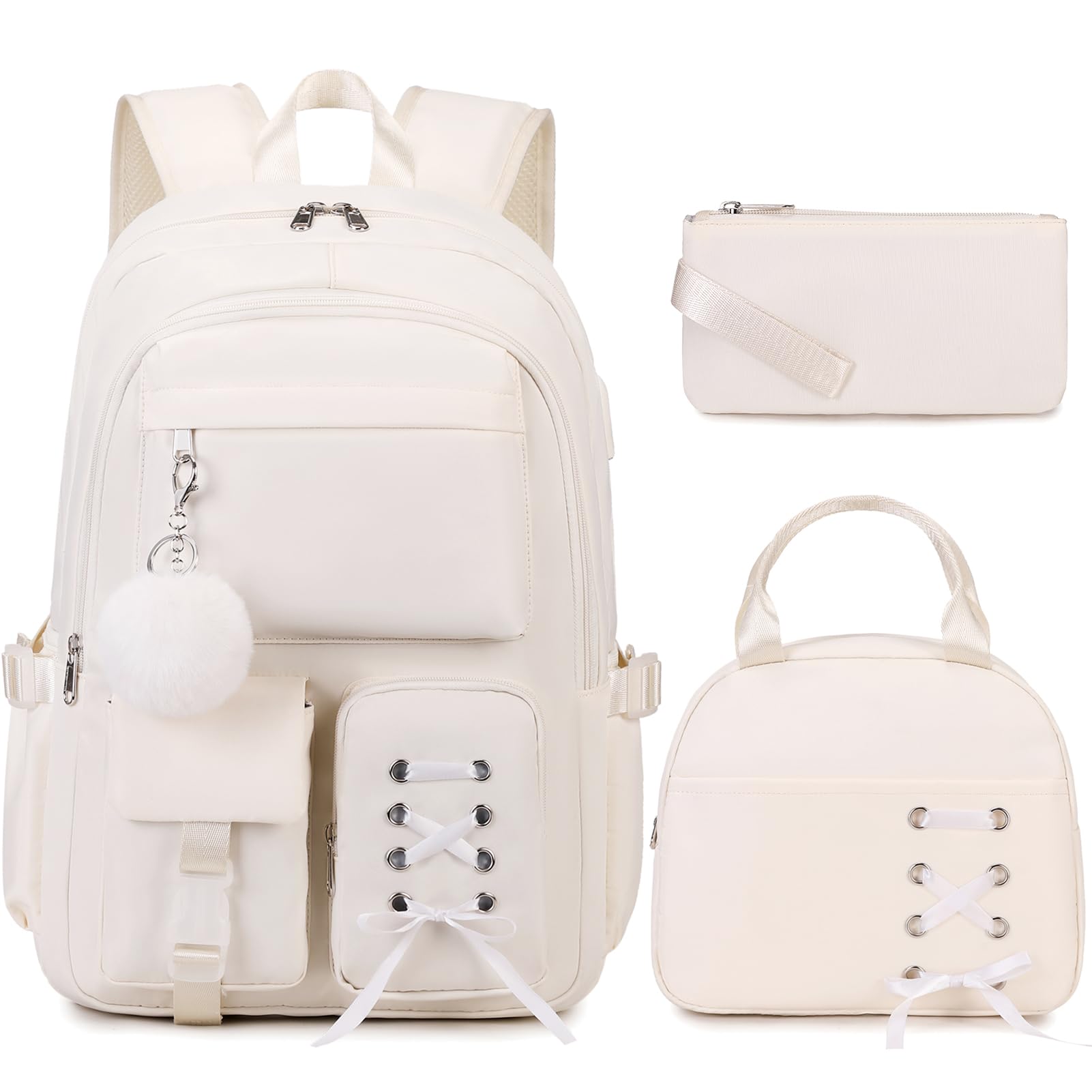 Photo 1 of Scothen Backpacks for Girls, Girls Backpack with Lunch Box & Pencil Pouch for Teens Girl Kids Elementary Middle High School College Student Bookbag Daypack Laptop Travel Backpack for Women (Beige)