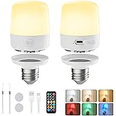 Minetom E26 Rechargeable Light Bulbs with Remote and Timer, 2 Pack | Battery light Bulb with 12 Colors, Brightness Dimmable, 2300mAh 40W Equivalent LED Bulbs for Lamps Sconces Camping Emergency