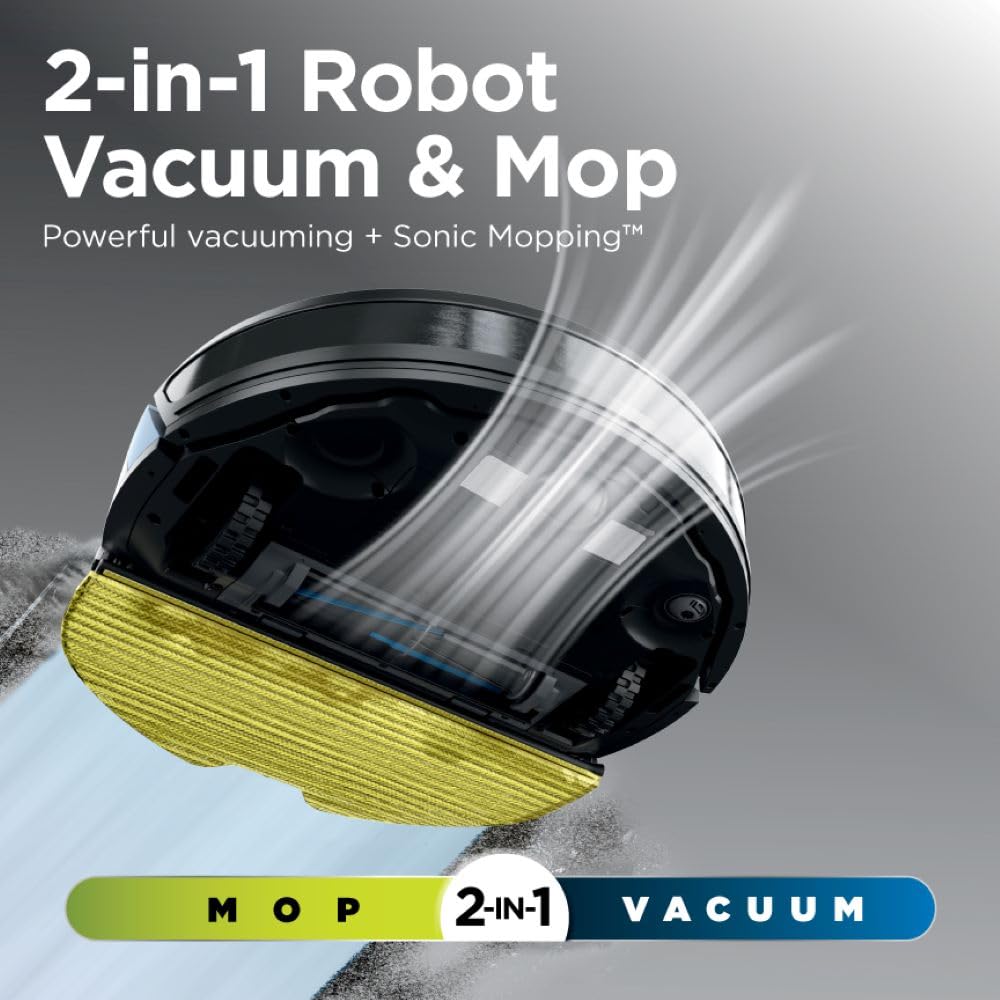 Shark Robot Vacuum & Mop Combo, Powerful Suction, Matrix Plus, 60-Day Debris Capacity, HEPA Bagless Self Empty Base, Sonic Mopping, Home Mapping for Pet Hair, Carpets & Hardfloor, Black/Gold, AV2610WA - Image 2