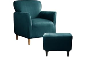 UNBBRRL Slipcover Set, Velvet Chair and Ottoman Cover, Banquet Armchair Covers for Living Room (Peacock, Chair + Rec Ottm)