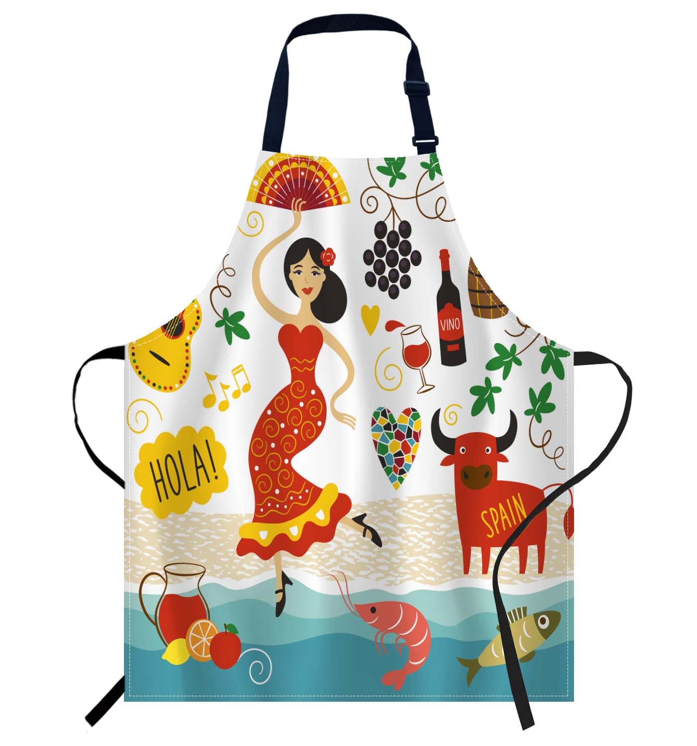 Smooffly Spain landmarks and symbols Apron Adjustable Apron Cooking Kitchen Chef Women Men Aprons for Home Kitchen, Restaurant, Coffee House, Baking Gardening BBQ