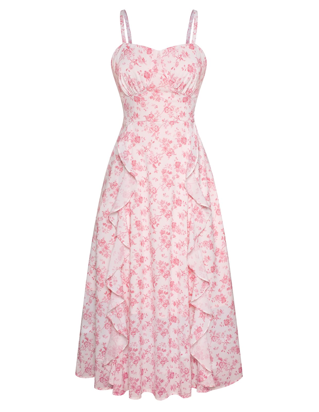 Photo 1 of (xl) Belle Poque Womens Cottagecore Dress Flowy Summer Ruffled Dress for Women Vacation Office Pink Toile Dress, XL