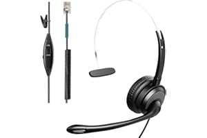 VOISTEK Phone Headsets for Office Phones, Corded Telephone Headset Mono w/Noise Canceling Mic - Headset for Phones Landline Office Compatible with Polycom Plantronics Nortel Toshiba Mitel ShoreTel Deskphones