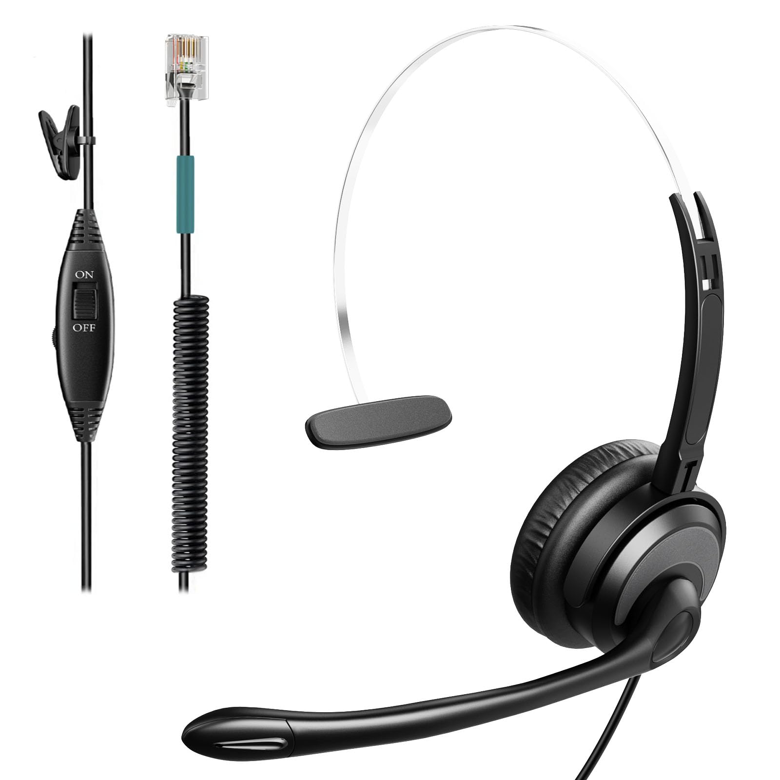 Photo 1 of Phone Headsets for Office Phones, Corded Telephone Headset Mono w/Noise Canceling Mic - Headset for Phones Landline Office Compatible with Polycom Plantronics Nortel Toshiba Mitel ShoreTel Deskphones