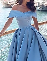 Off Shoulder Satin Prom Dresses Ball Gown Plus Size