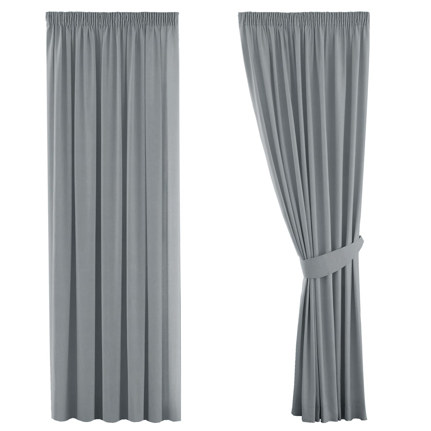 H.Versailtex 2 Pieces Blackout Pencil Pleat Curtains Draperies Room Darkening Thermal Insulated Energy Saving Drapes for Living Room with Two Free Tiebacks - Frost Grey, 46" Width x 72" Drop