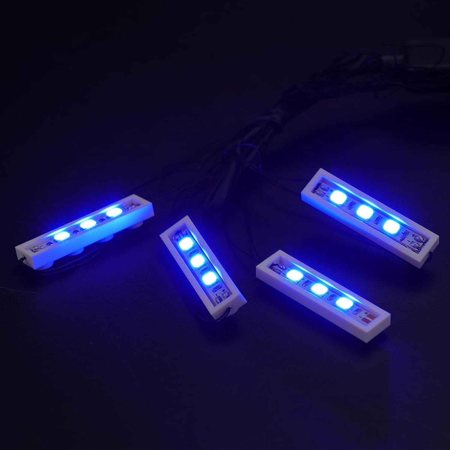 4 White 1x4 Bricks / Blue LED Downlights in One Row (Four in One Downlights) USB Powered - 100% Compatible with Lego Bricks — image 1