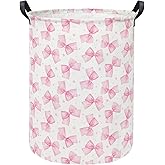 LATOGHIVE Baby Laundry Hamper kids laundry Basket Waterproof Storage Bin for Bedroom Toy Clothes Organizer Basket Woodland Animals Room Décor(Pink Bowknot)