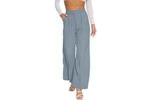 FUNYYZO Women Suit Pants Wide Leg Pants High Elastic Waisted in The Back Business Work Trousers Long Straight
