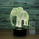 Easuntec Night Light Cute Elephant 3d Night Light Remote Control Adjustable 7 Colors Beside Lamp Help Kids Fell Safe at Night Kids Room Decor or Animal Lover Gifts Branding (Cute Elephant)