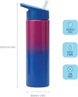 Smash Stainless Steel Water Bottle 750ml Blue Magenta with Flip Top Lid view 3