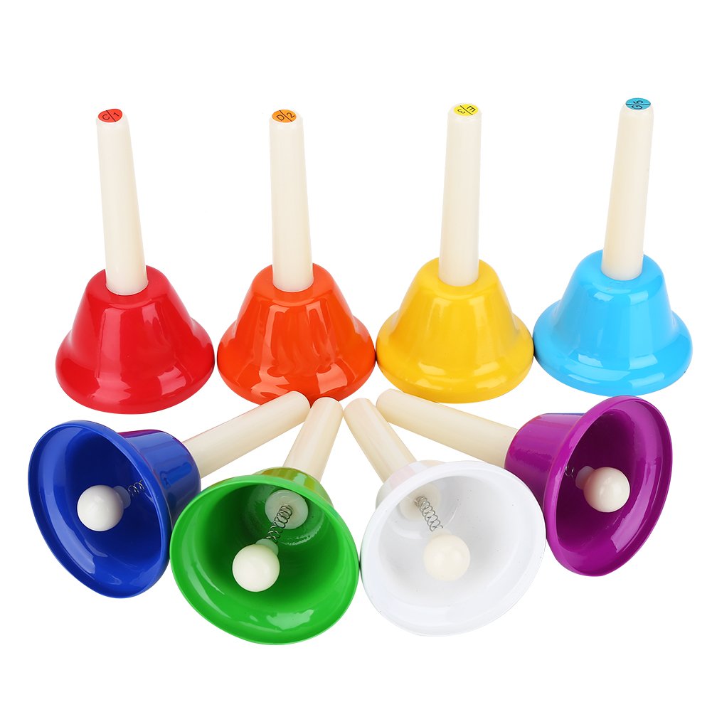 VGEBY Hand Bell Set, 8-Note Metal Musial Handbells Diatonic Hand Bells Sets for Children Educational Instruments Toy Percussion Supplies Musical Instrument