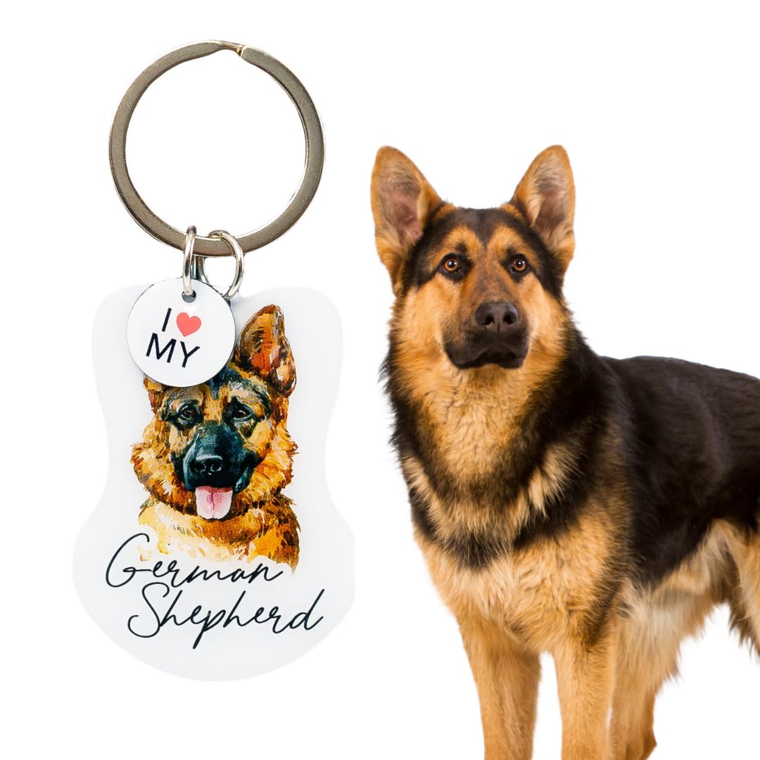 Splosh Pet Personalised Keyring - German Shepard Dog Key Chain. Customised Gifts for Dog Lovers. Dog Accessories, Key Tags (PTK009)