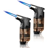2 Pack Jet Flame Torch Lighter, Refillable Butane Lighter with Visible Fuel Window, Adjustable Windproof Flame Portable Torch Lighters for Men,Kitchen,Gifts Camping (Butane Not Included)-Brown