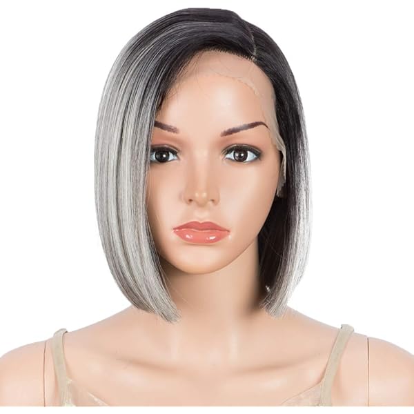 Amazon.com : DÉBUT Ombre Highlight Gray Short Bob Wigs Side