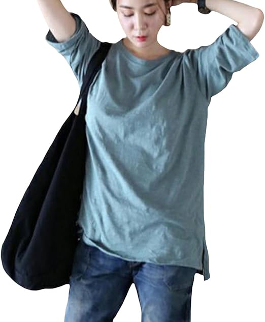 Amazon S Xiny Tシャツ レディース オシャレ 七分袖 半袖 綿 無地 チュニック 背中英語プリント ゆったり かわいい トップス カジュアル 通勤 通学 Tシャツ カットソー 通販
