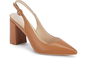 Junayuan Women's Pointed Toe Block Heel Pumps Slingback Chunky Heel Slip On Work Party Dress Shoes
