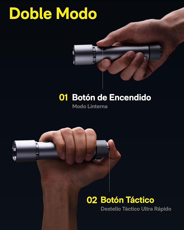 Linterna Táctica, Linterna Led Recargable de 2300 Lúmenes Altos