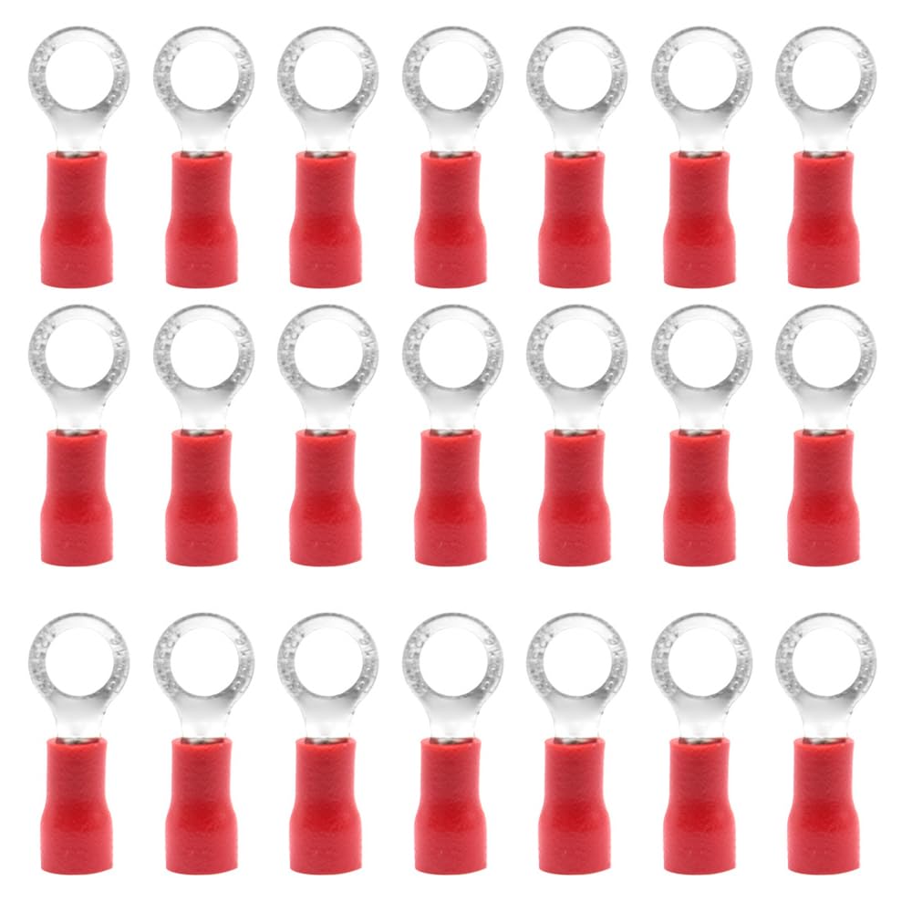 CEEYSEE 100Pcs Ring Wire Connectors M5 of Red Insulated Electrical Crimp Connectors Copper Ring Terminals （PRH5)