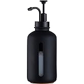 Enra Black Soap Dispenser with Window,17oz Glass Hand Soap Dispenser Stainless Steel Hand Pump,Countertop Lotion Bottle for Bathroom Kitchen(Black-Liquid)
